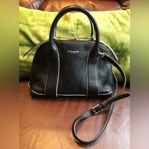 Coach Black Leather Satchel with White Accents